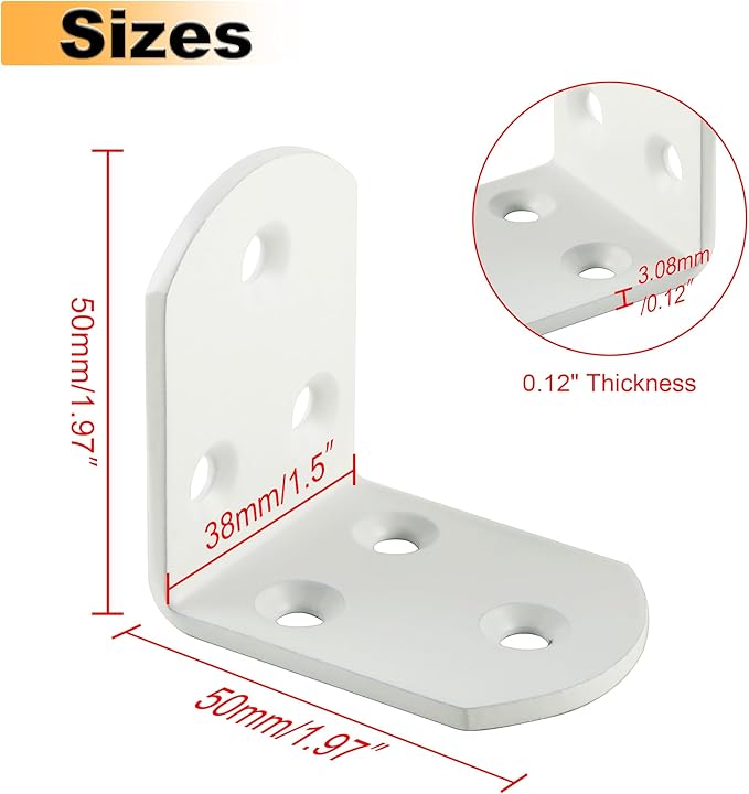Alise 4Pcs Stainless Steel L Brackets for Shelves White, Small Floating Shelf Brackets, 90 Degree Right Angle Bracket, Heavy Duty Metal L Bracket Corner Brackets for Wood Furniture (1.97X1.97 in)
