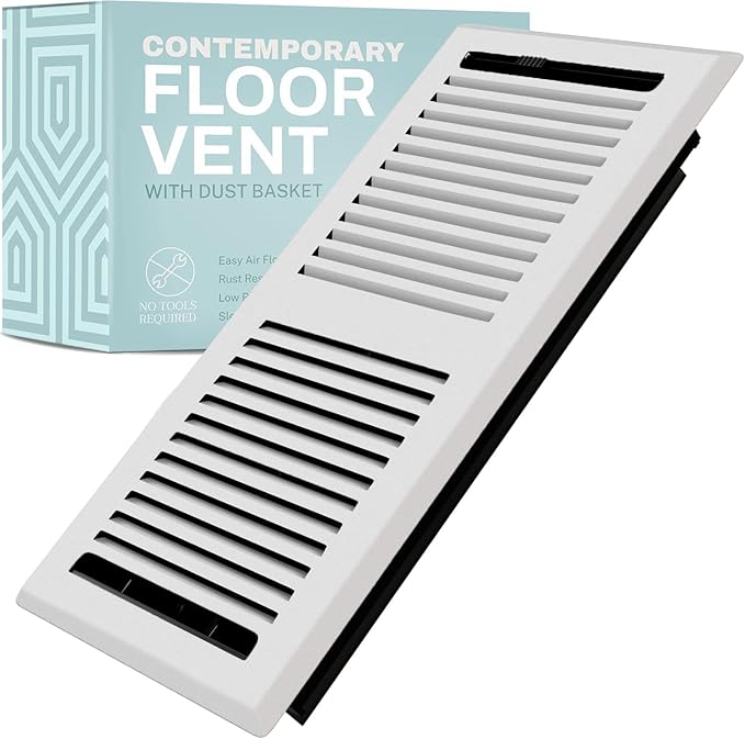 Home Intuition Contemporary Floor Vent Covers 4X10 Inch Floor Register with Mesh Cover Trap Heat and Air Walkable Metal Floor Vent for HVAC Duct, White