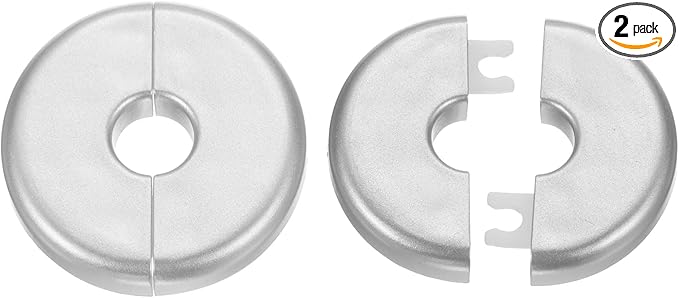 HARFINGTON 2pcs Wall Split Flange 11mm/0.4" Self-Adhesive Plumbing Cover Plates ABS Plastic Round Escutcheon Plate Buckle Design for Water Pipe Bathroom Kitchen Decoration, Silver Tone
