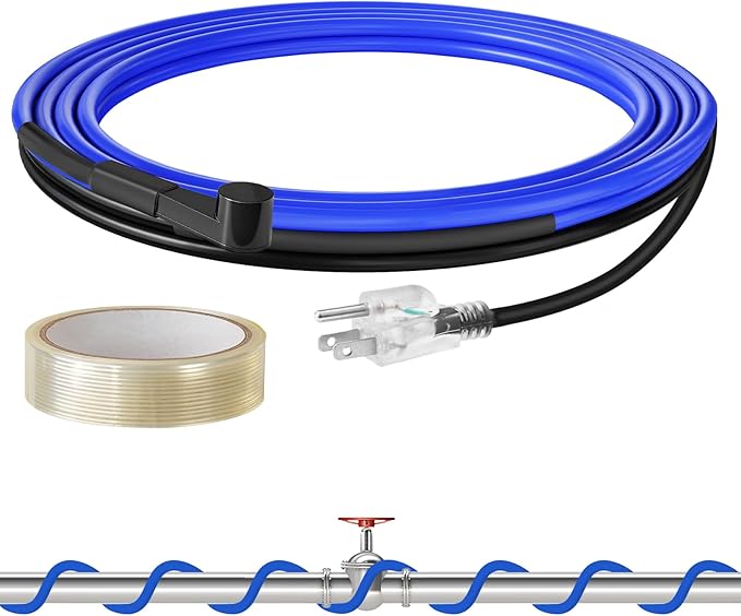3 FT Water Pipe Heating Cable, 5W Constant Power Self-Regulating Heating Cable, 5W/FT, IPX7 Waterproof, Auto-On/Off, for Metal and Plastic Water Pipes, Freeze Protection, 120V, U03HC06