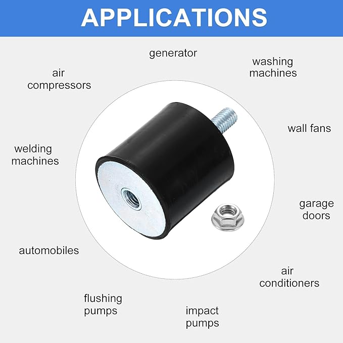 uxcell M10 Rubber Mounts, 1Pcs 50x30mm(DxH) Rubber Cylindrical Anti Vibration Isolator Shock Absorber with Lock Nuts for Car Bobbin Generator Air Compressors