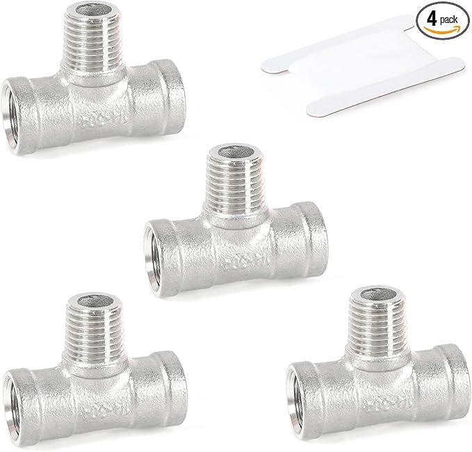 Kodilin Pipe Fittings 304 Stainless Steel Tee Pipe Fittings, 1/4" NPT Female x 1/4" NPT Male x 1/4" NPT Female Pipe Fittings, Male Branch Tee - 4PCS