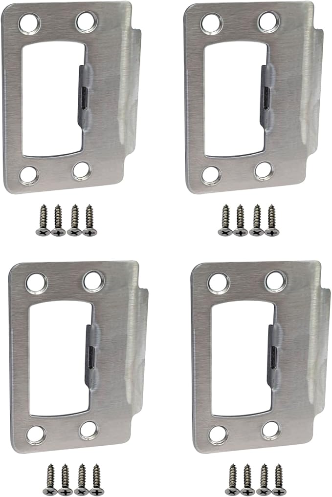 QCAA Solid Brass Universal Type Restorer Lock Strike Plate, 2-1/4" x 1-3/4", Satin Nickel, 4 Pack, MIT