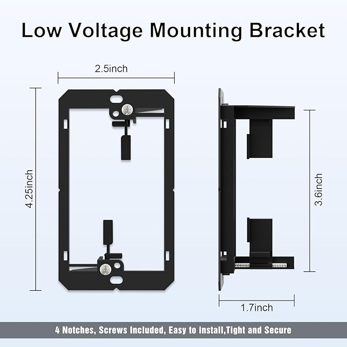 FGB 10 Pack Brush Wall Plate with Low Voltage Mounting Bracket, Cable Pass Through Insert for Wires, Single Gang Cable Access Strap, Wall Socket for HDTV, Home Theater Systems - Black