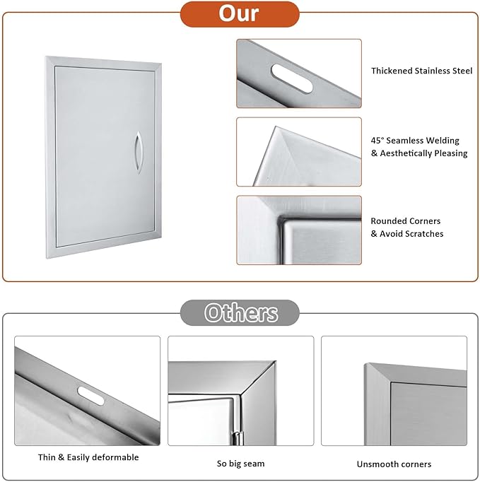 JIE JIN 17" W X 24" H Outdoor Kitchen Doors Single Door Thickened 304 Brushed Stainless Steel BBQ Access Door BBQ Island Doors Outdoor Kitchen Accessories Door for Outdoor Kitchen BBQ Island