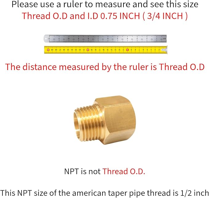 Brass Fitting Reducer Adapter, 1/2 Inch NPT Male to 1/2 Inch NPT Female, Male to Female Pipe Adapter, Brass Pipe Extension Fittings, 0.75" OD × 0.75" ID, Pack of 2