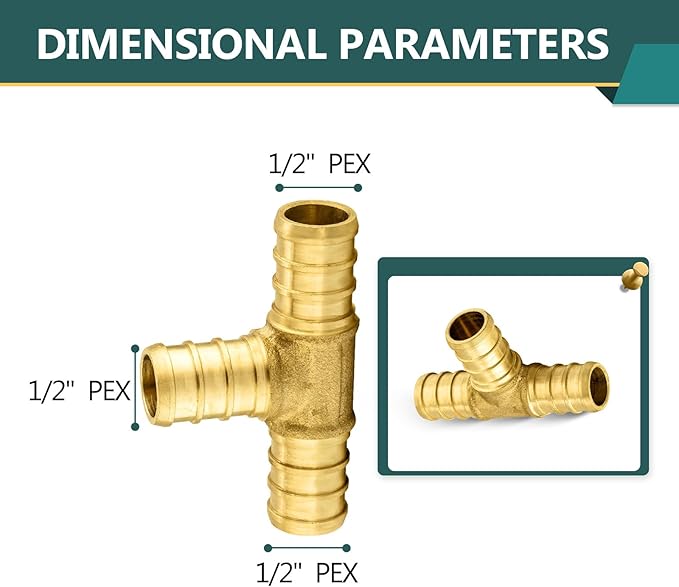 100-Pack PEX Fittings Niikappu 1/2"x1/2"x1/2" Pex Tee, Brass Crimp Pipe Fittings for PEX Pipes, ASTM F1807