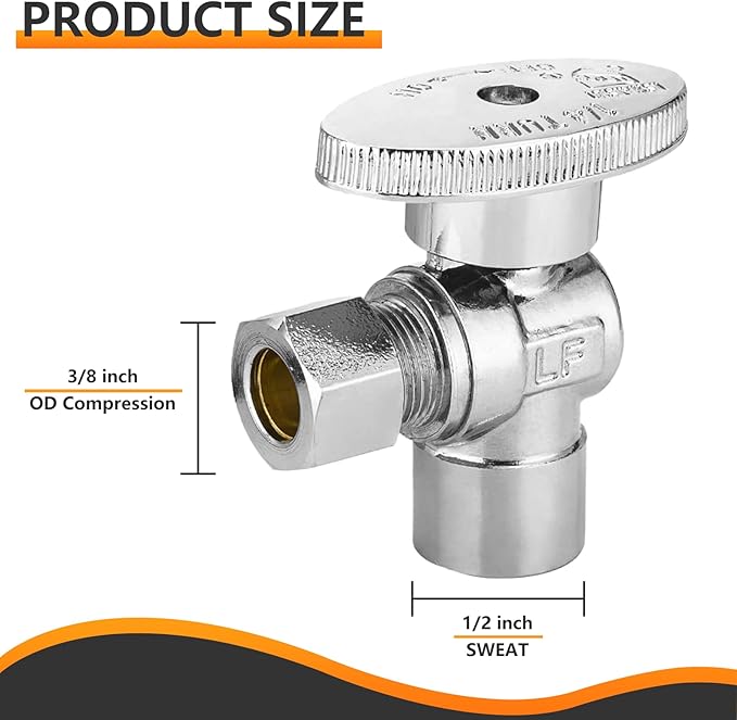 10-PCs HeSun Angle Stop Valve, 1/2" Sweat x 3/8" OD Compression Angle Stop, 1/4 Turn Shut Off Valve for Bathroom(VALVE084)