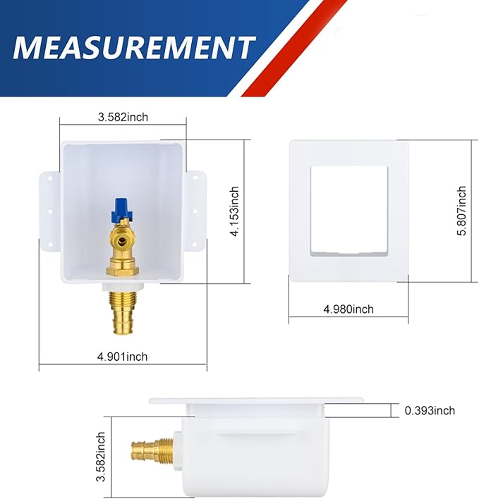 Ice Maker Outlet Box,1/2 Inch PEX-A F1960 Expansion Inlet and 1/4 Inch OD Compression Outlet Connection, Icemaker Box with Installed 1/4-Turn Ball Valve