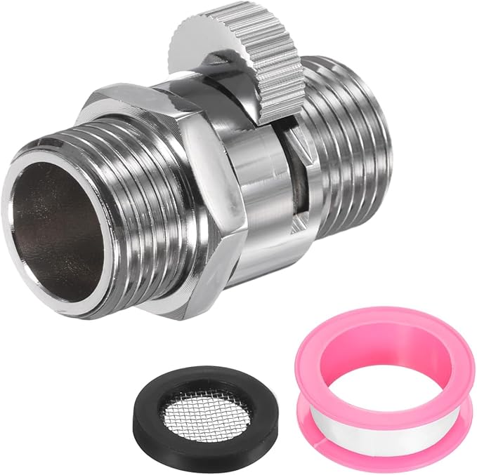 uxcell G1/2" Male x Male Shower Shut Off Valve, Brass Water Flow Control Valve for Shower Head with Hose Flow Restrictor, Silver