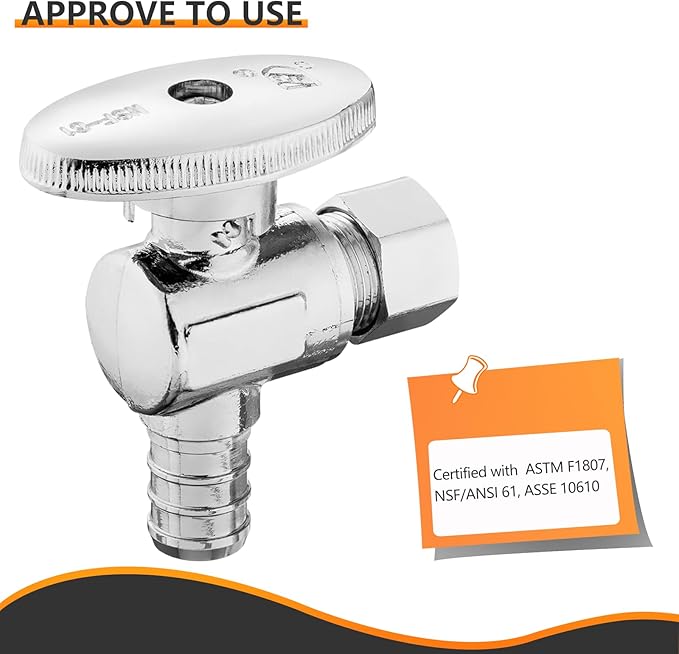 2-PCs HeSun Pex Angle Stop Valve, 1/2" Pex x 3/8" OD Compression Angle Stop, 1/4 Turn Shut Off Valve for Bathroom, ASTM F1807(VALVE076)