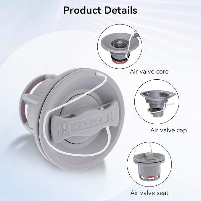 2pcs Inflatable Boat Air Valve Cap Plugs, Inflatable Boat Valve Gasket Air Track Valve for Inflatable Boat, Raft Dinghy, Canoe and Kayak Paddle Board Replacement Parts