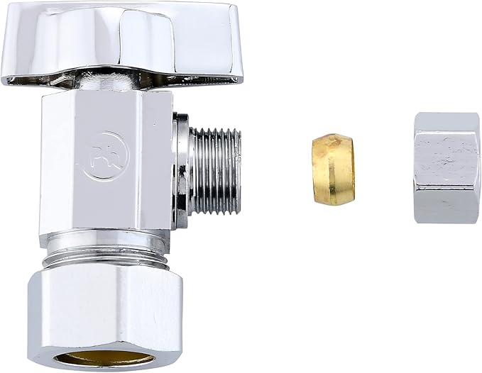 (10-Pack) Cyrret Angle Stop Shut off Valve 1/4 Quarter Turn 5/8" OD (1/2" Nominal) Compression Inlet X 3/8" OD Compression Outlet Chrome Plated Brass