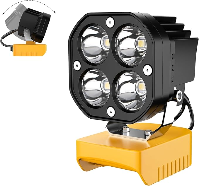 LED Work Light Compatible with Dewalt 20V Battery, 40W 6000LM Flashlight, 20V Battery Cordless Work Light 120°Adjustable with Low Voltage Protection for Outdoors and Job Site Lighting