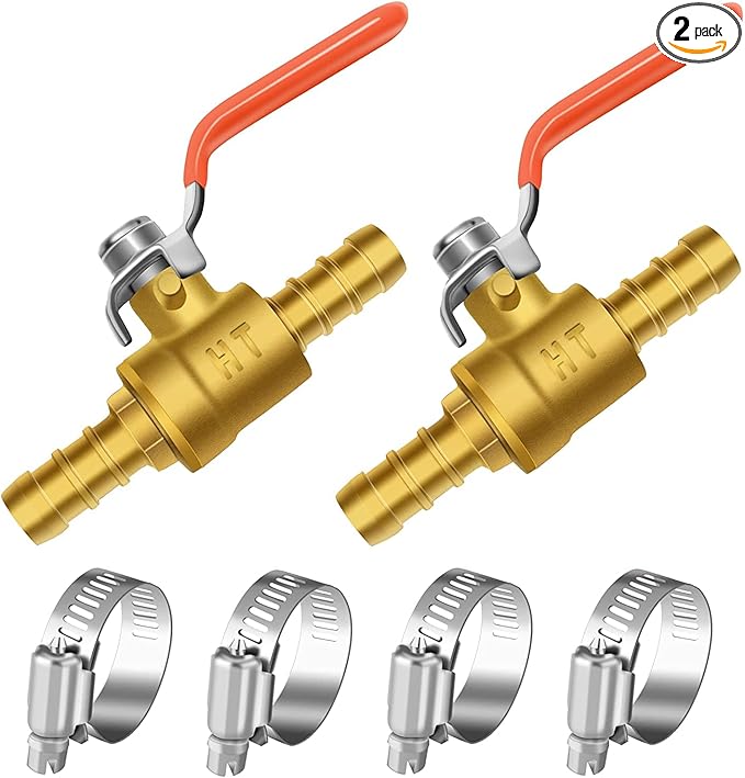 5/16 inch mini brass pneumatic barbed ball valve for air fuel gas water tubing（Pack of 2）
