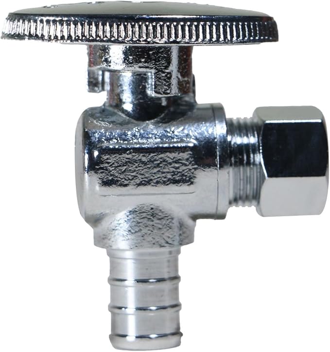 XFITTING 200 Pieces 3/8" Od Compression x 1/2" Pex Angle Stop Valve- Brass With Metal handle 24-3-2 (200 Packs)