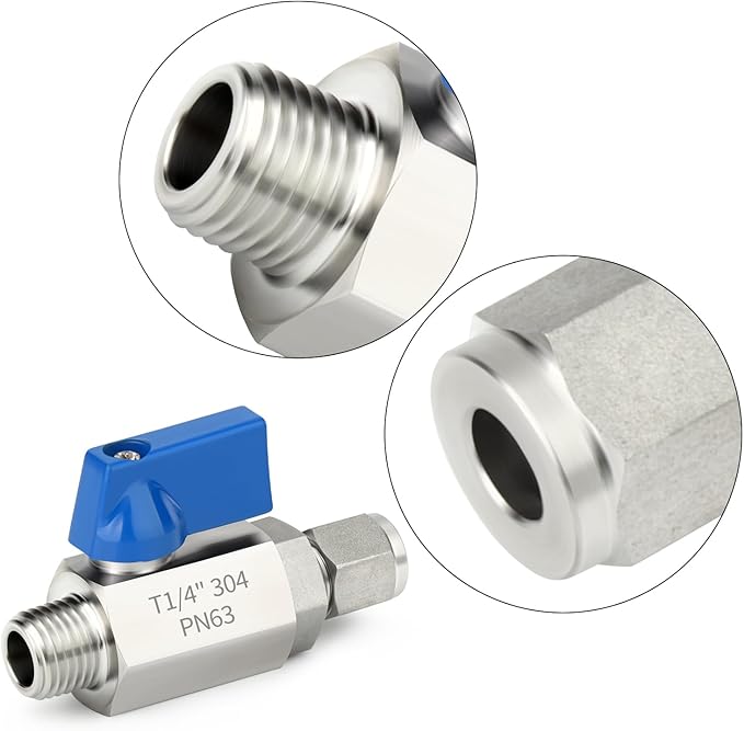 TAISHER 2PCS 304 Stainless Steel Compression Mini Ball Valve Shut Off Switch, 1/4" Tube OD x 1/4" NPT Male