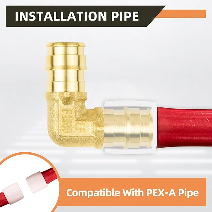 10-Pack YVSKM 1/2" PEX-A 90° Elbow Expansion Fitting, Lead-Free Brass Full Flow Connector, ASTM F1960 & cUPC Certified for Residential Hot & Cold Water and Radiant Heating Systems