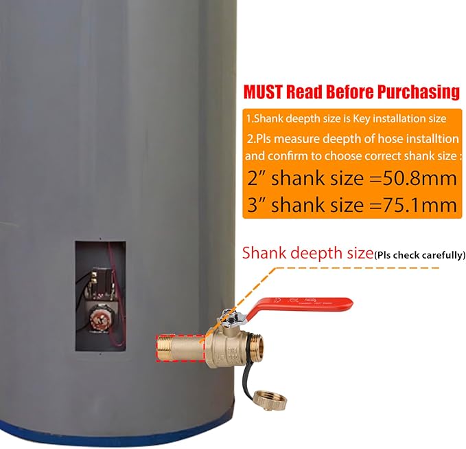WHK Water Heater Drain Valve 3/4"MIP X 3/4" Male GHT Full Port Connection to drain or Flush Hot Water Heater Faster and Easy(Lead-Free Brass,2 Inch Shank with Long Handle)
