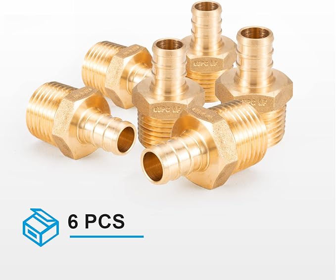 WMAXPFIT(6 Pack) 1/2 Inch PEX x 1/2 Inch Male NPT Thread Adapter F1807, LF Brass crimp fitting for PEX-b pipe