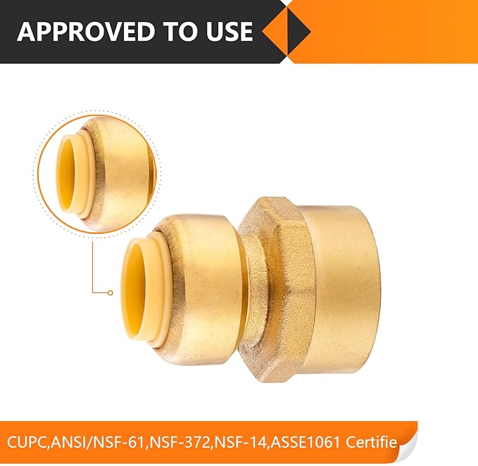 20-Pack HeSun Pushfit Female Adapter, 3/4" FNPT x 1/2" Push to Connect Plumbing Fittings with Disconnect Clip, Brass Push-fit Fittings for PEX, Copper, CPVC, PE-RT Pipes(PF038-20)