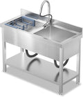 46.9Inch Stainless Steel Utility Sink 2-Compartment Commercial Sink with Pull-out Faucet, Free Standing Double Bowl Kitchen Sink for Restaurant, Garage, Shop, Cafe
