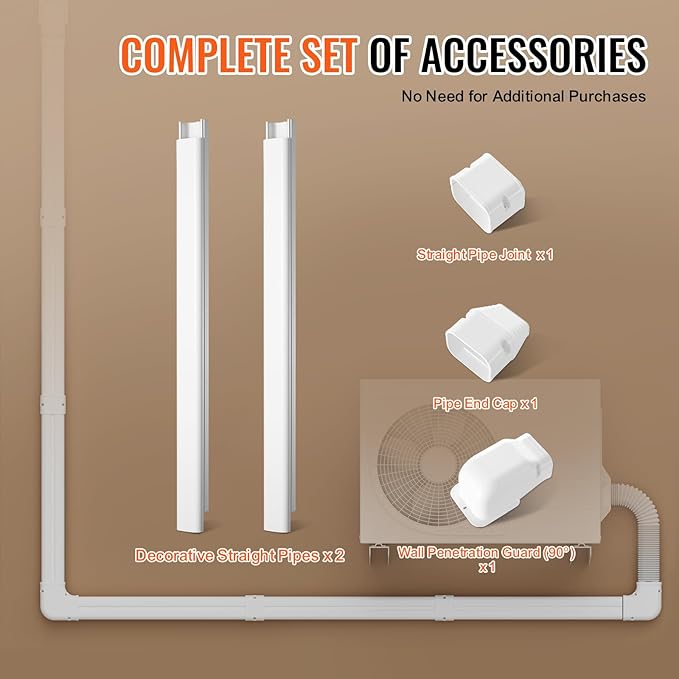VEVOR Mini Split Line Set Cover 3-inch W 7.4Ft L, PVC Decorative Pipe Line Cover for Air Conditioner with 2 Straight Ducts & Full Components Easy to Install, Paintable for Heat Pumps, White