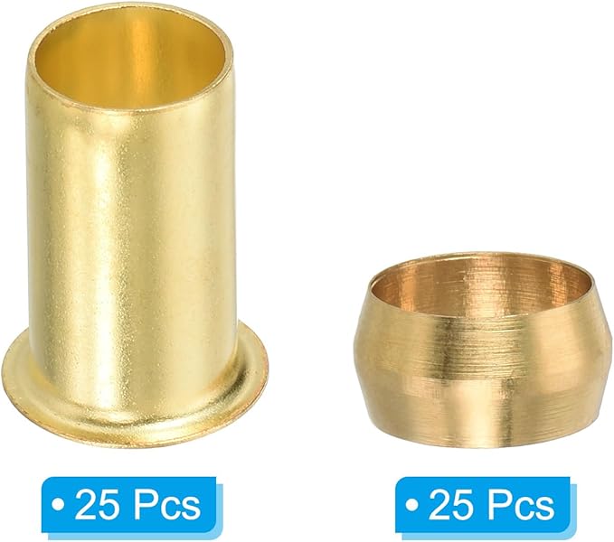 PATIKIL 3/8" Tube ID Compression Assortment Kit, 25 Set Brass Compression Sleeve Ferrule & Insert for Oil Air Pipe