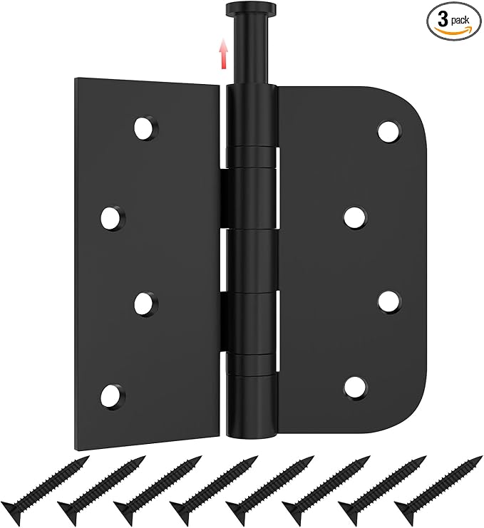 3 Pack Black Door Hinges, Heavy Duty Stainless Steel Hinges, 4in x 4in Exterior and Interior Door Hinges with Square & Round Corners, Removable Pin, for Residential Doors