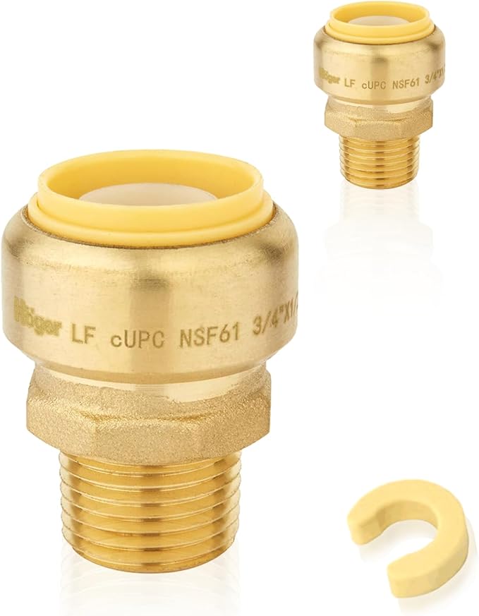 20-Pack HeSun Pushfit Male Adapter, 1/2" MNPT x 3/4" Push to Connect Plumbing Fittings with Disconnect Clip, Brass Push-fit Fittings for PEX, Copper, CPVC, PE-RT Pipes(PF132-20)