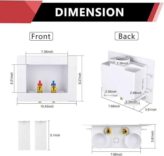 EFIELD Double Drain1/2 Inch PEX Crimp Connection x 3/4 Inch MHT Washing Machine Outlet Box,(WM042)