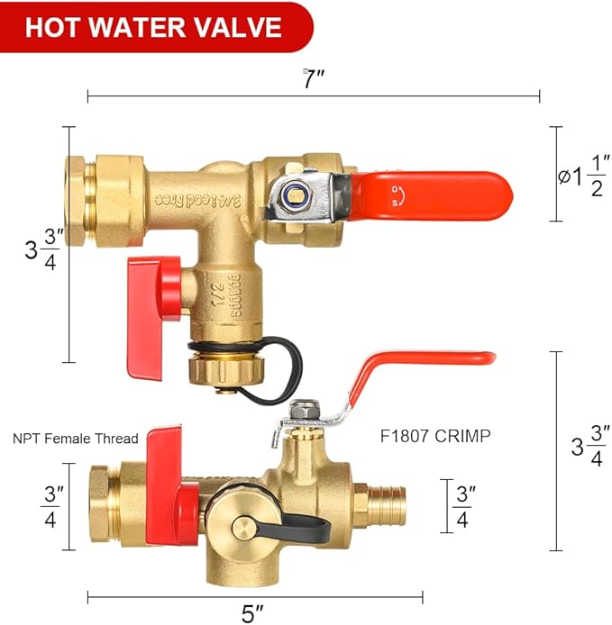 3/4 Inch FIP x 3/4 Inch Pex-B Crimp(F1807) EFIELD IPS Isolator Tankless Water Heater Service Valve Kit, with Pressure Relief Valve,(TOOL053)