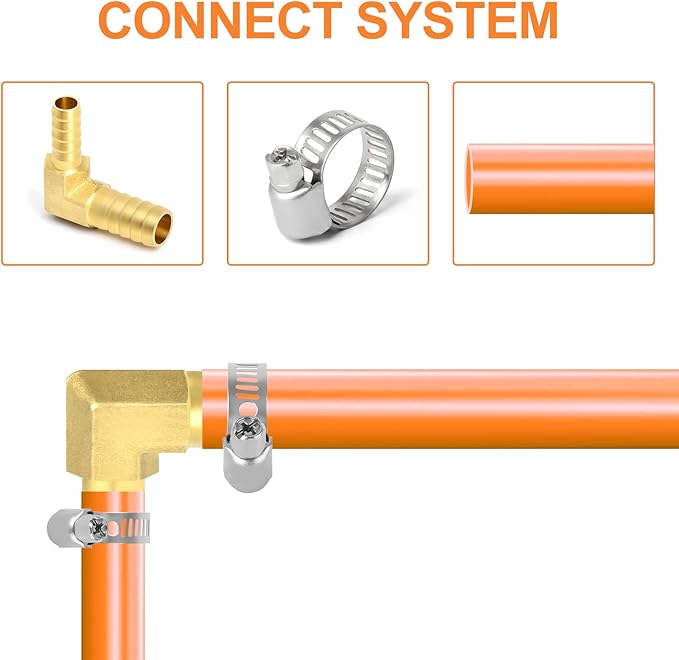GASHER 10 Pieces Brass Hose Barb Reducer, 1/2 Inch to 3/8 Inch Barb Hose ID 90 Degree L Right Angle Elbow with 20 Hose Clamps, Brass Barb Reducer SPLICER Fitting Fuel/AIR/Water/Oil/Gas/WOG