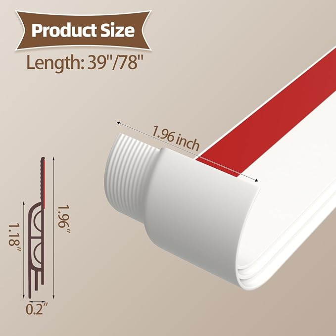 78"" Door Draft Stopper for Bottom of Door, Adhesive Weather Stripping Door Seal for Cold Air Insulation, Under Door Sweep for Exterior & Interior Doors Blocker Noise Dust, White