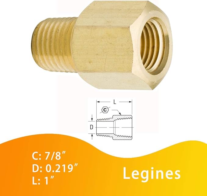 Legines Brass Pipe Fitting, NPT Adapter 3/8" Female to 1/8" Male Reducing Adaptor 1200psi High Preesure (Pack of 2)