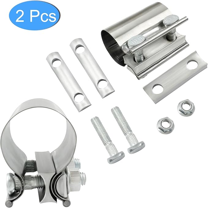 1-3/4'' Exhaust Clamp，Heavy Duty 304 Stainless Steel Lap Joint Exhaust Pipe Seal Band Clamp,Repair Clamp Sleeve Coupler for Emergency Pipe Repair,Pack of 2