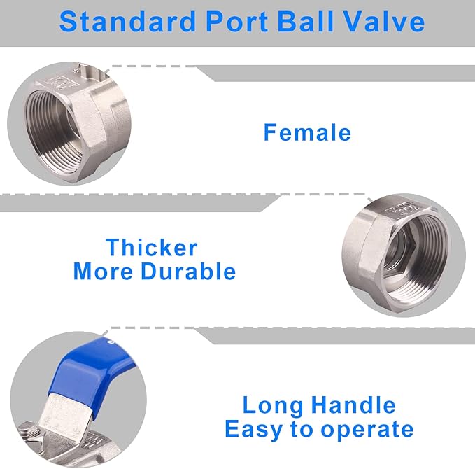 DERNORD Stainless Steel Ball Valve 1PC Type NPT Standard Port for Water, Oil, and Gas (1.5 Inch Ball Valve)