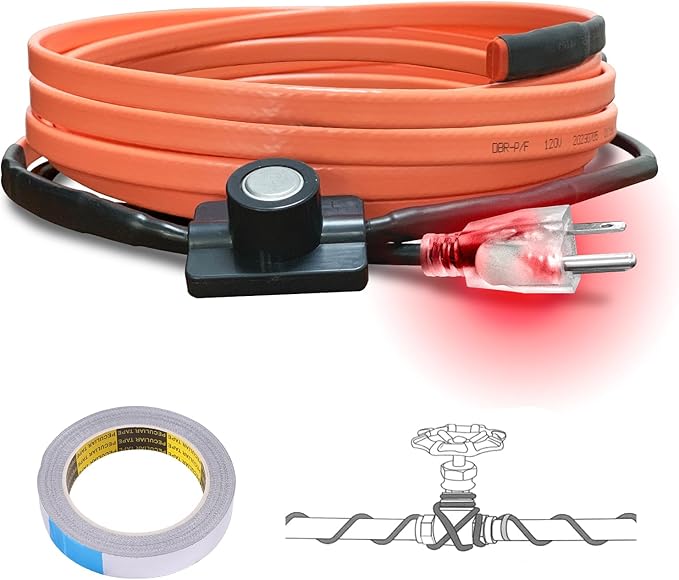 Cupohus Heat Tape for Water Pipes with Thermostat 6FT, Freeze Protection Self-Regulating Heat Trace Cable for Metal, Plastic Home Pipes, Roof and RV, 110-120V