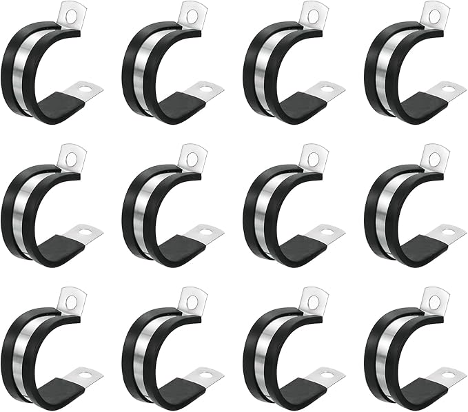 uxcell 1-1/4"(32mm) Cable Clamp, 304 Stainless Steel Rubber Cushioned Insulated R Shape Metal Clamp Tube Holder for Pipe Hose Wire Cord Installation 12Pcs