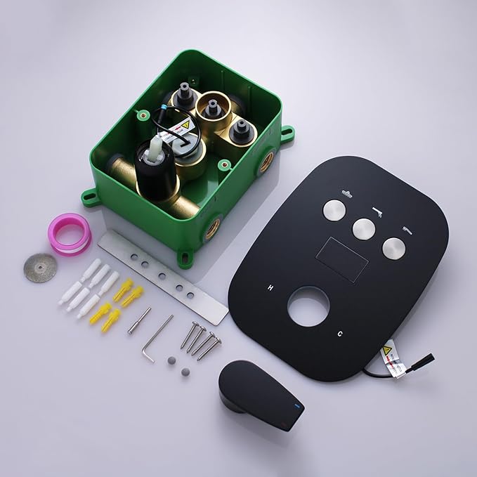 3 Way Matte Black 3 Function Shower Diverter Valve Temperature Control Display Push Botton Shower Diverter Pressure Balancing Modern Valve Trim Rough-In Mixing Shower Valve Kit