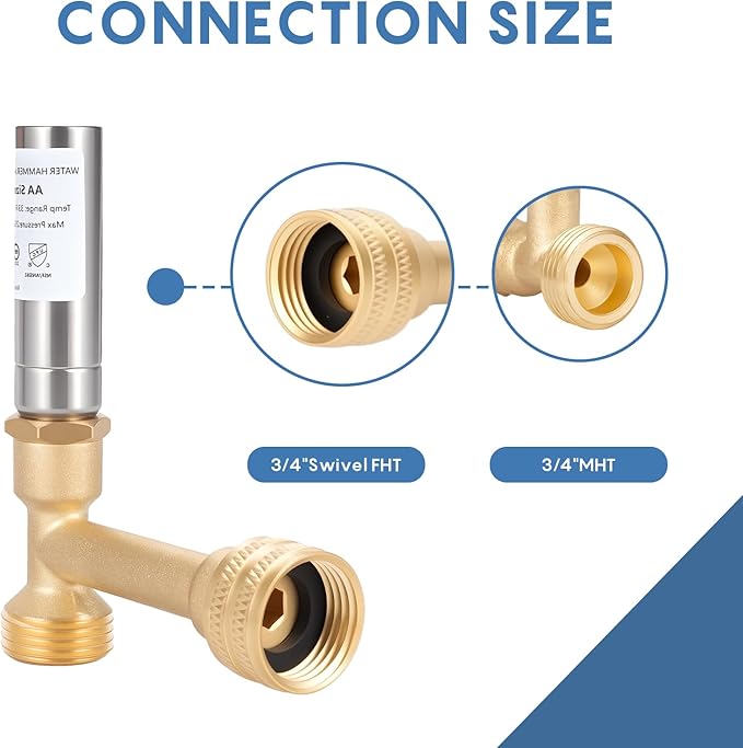 Tee Stainless Steel Water Hammer Arrestor for Washing Machine, 3/4" Male GHT & 3/4" Swivel Female GHT, Angle(Pack-2)