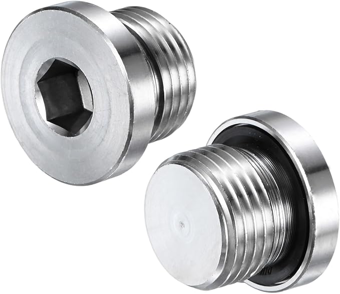 2-Pack Inner Hex Head Pipe Fitting Plug, 1/2 NPT 304 Stainless Steel Socket Bung Plug with Sealing Ring for Terminate Pipe Ends/Replacement Drains