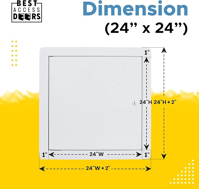 Best 24" x 24" Universal Access Panel – Flush Steel Door with Exposed Flange for Walls or Ceilings, 16-Gauge Cold Rolled Steel Frame, Screwdriver Cam Latch, White Powder-Coat Primer Finish, BA-UAP
