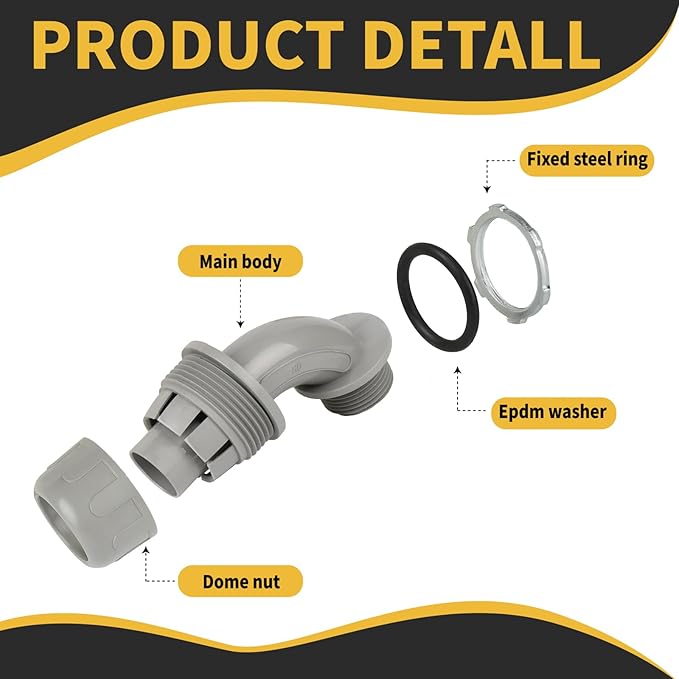 Conduit Connectors, 3/4 Inch Liquid Tight Connector NPT Non-Metallic for PVC Electrical Flexible Conduit Fittings, 90 Degree, UL Listed for Home Outdoor Tubes Tools, Grey (16-Pack)