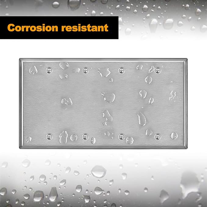 [2 Pack] BESTTEN 4-Gang Blank Metal Wall Plate with Ｗhite or Clear Plastic Film, Corrosion-Resistant No Device Stainless Steel Outlet Cover, Standard Size, Color Matched Screws Included