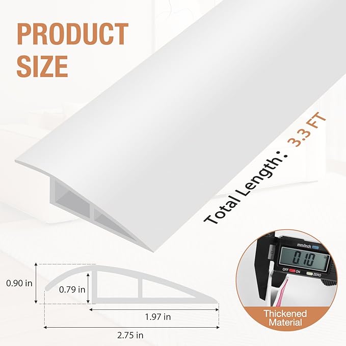 Floor Transition Strip Self Adhesive Vinyl Door Threshold for Doorways Carpet Edging Trim Overlap Edge Reducer for Laminate Floor, Carpet, Tile (White, 3/5" to 4/5", 3.3Ft)