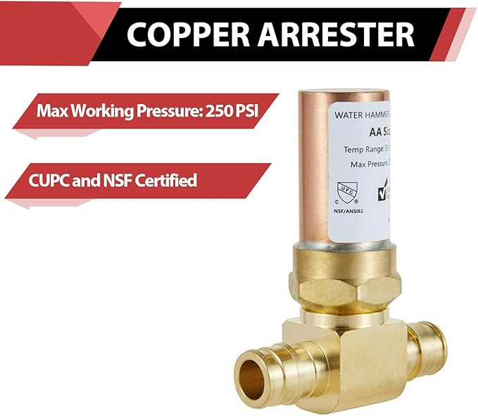 2-Pack EFIELD Water Copper Hammer Arrestor MH-210 Pex-A Expansion 1/2-inch Tee Connection, ASTM F1960,(HAMMER008-2PCS)