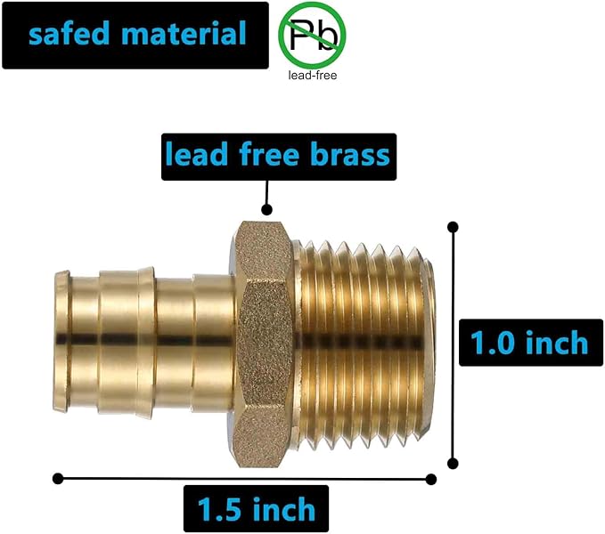 (10 Pack) Lidertik PEX A Fittings 1/2 Inch Expansion Male NPT Adapter, 1/2" PEX F1960 to 1/2" NPT Male Threaded Adapter Brass