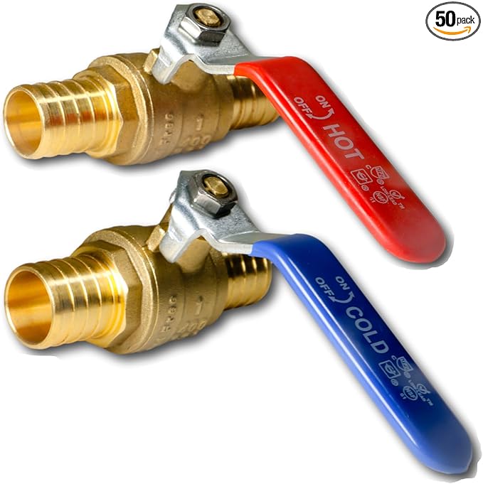 XFITTING 50 Pieces 1" Pex Ball Valve Hot and Cold, 24-2-5&6=50X (50 Packs)