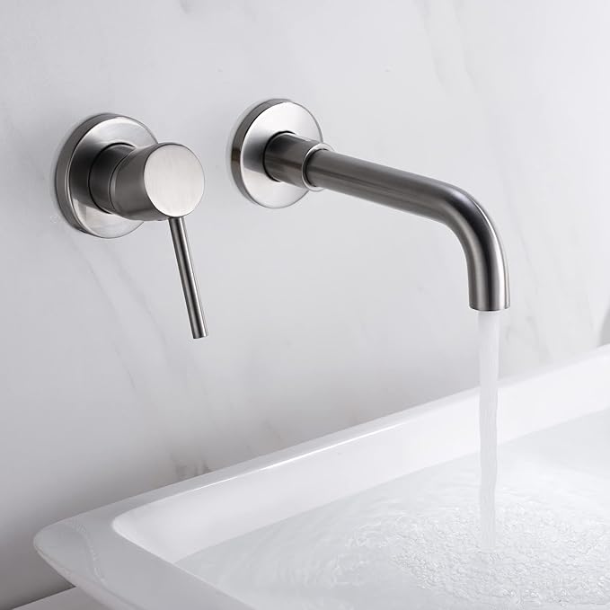 sumerain Wall Mounted Brushed Nickel Bathroom Sink Faucet Lavatory Faucet Left-Handed Design